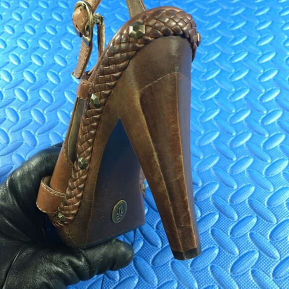 FRYE Women's Shoes Brown Leather Studded Platform High Heel Sandals Size 8 - Picture 13 of 14